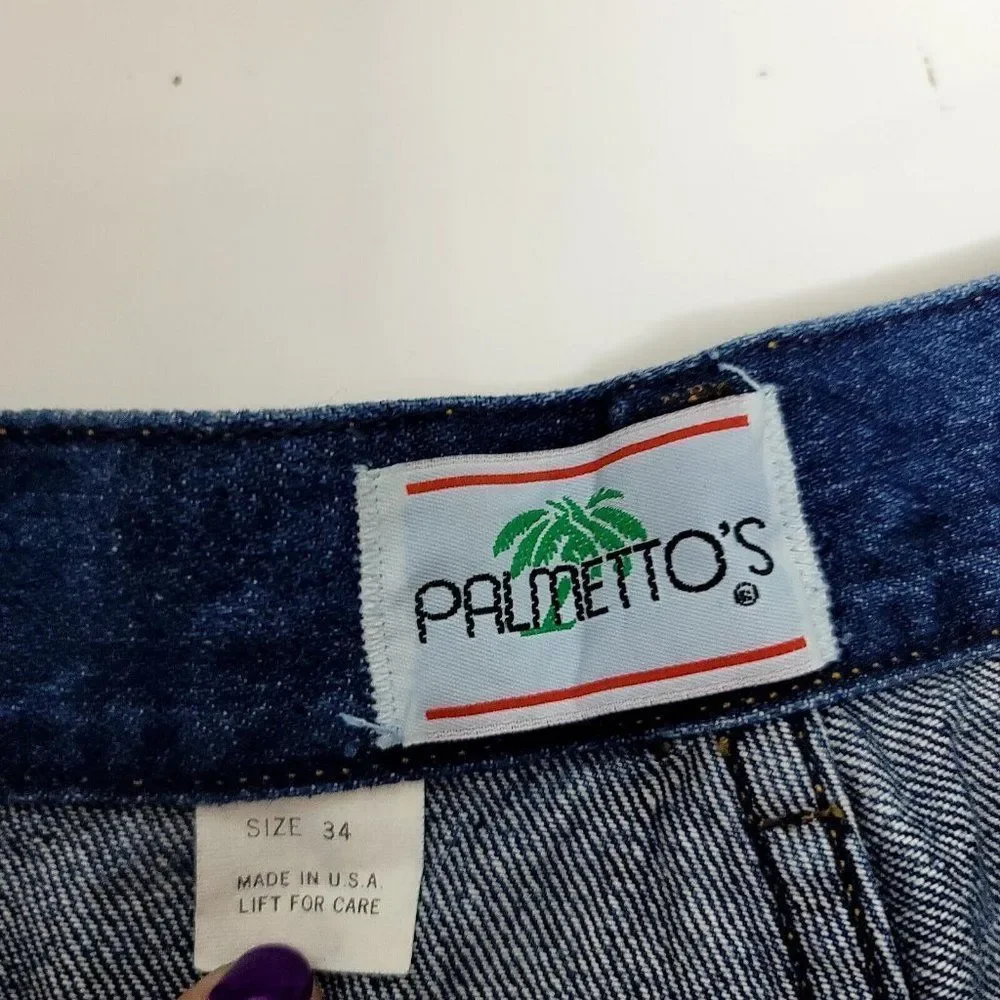 Vintage 80s Palmettos Womens 34X30 Dark Wash Denim High‎ Waist Mom Jeans